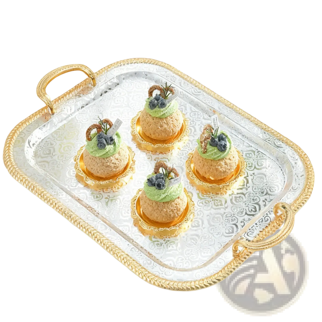 Luxury Rectangle Serving Tray with Gold Handles