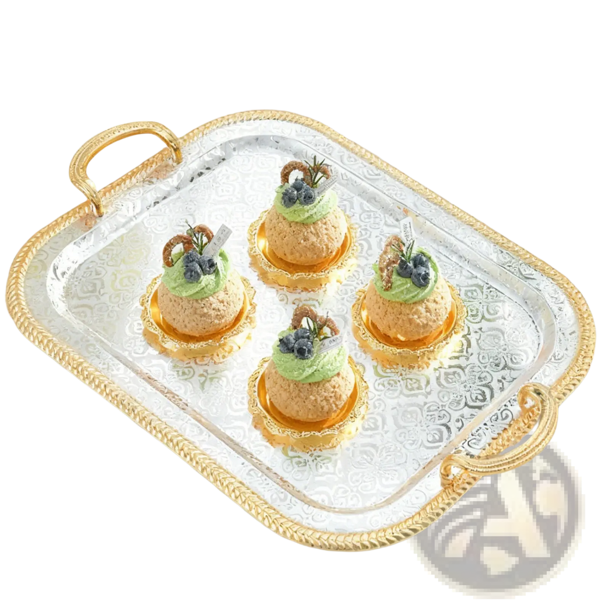 Luxury Rectangle Serving Tray with Gold Handles