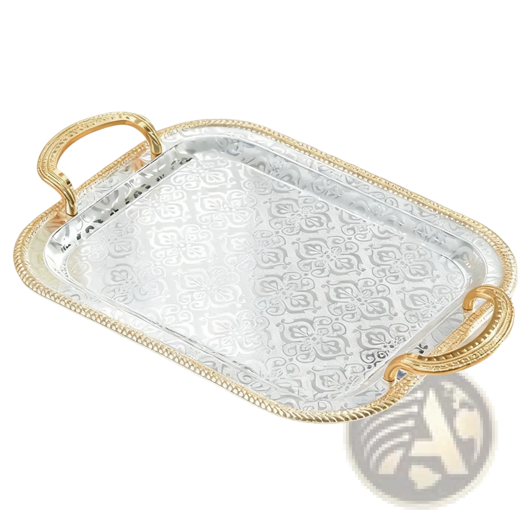 Luxury Rectangle Serving Tray with Gold Handles