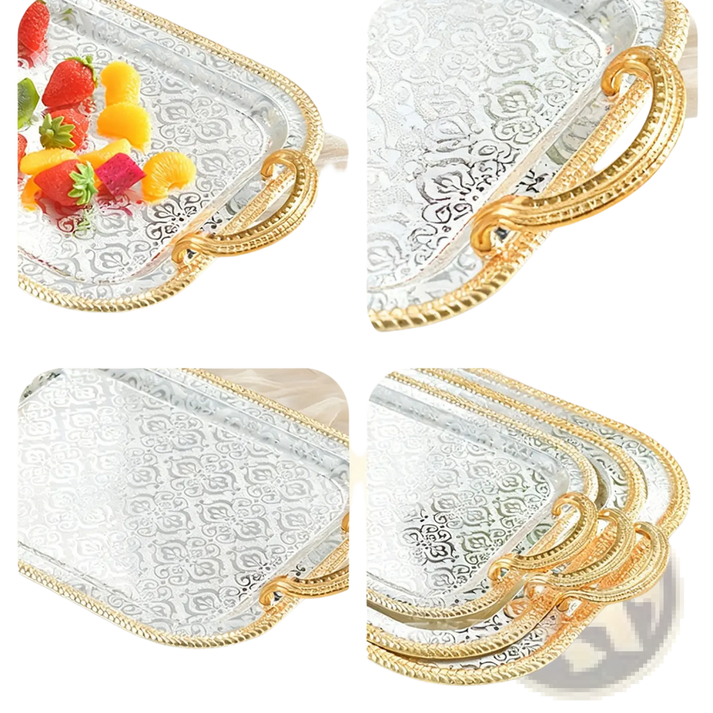 Luxury Rectangle Serving Tray with Gold Handles