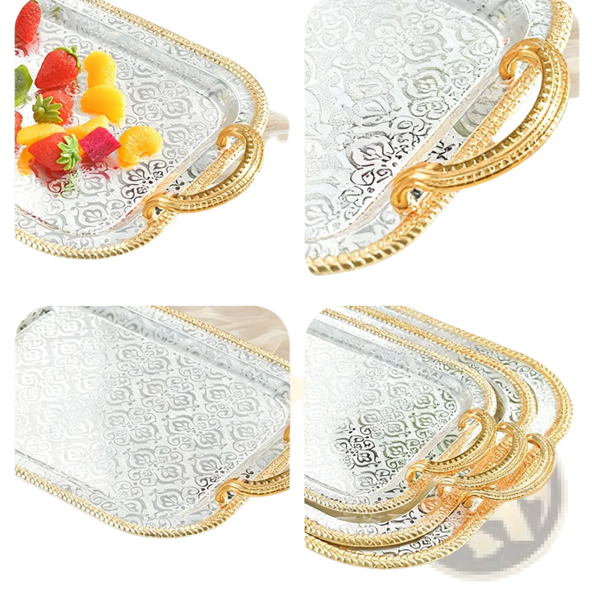 Luxury Rectangle Serving Tray with Gold Handles