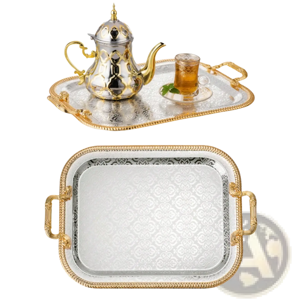 Luxury Rectangle Serving Tray with Gold Handles