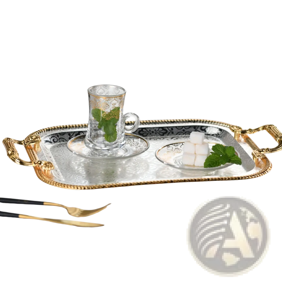 Luxury Rectangle Serving Tray with Gold Handles