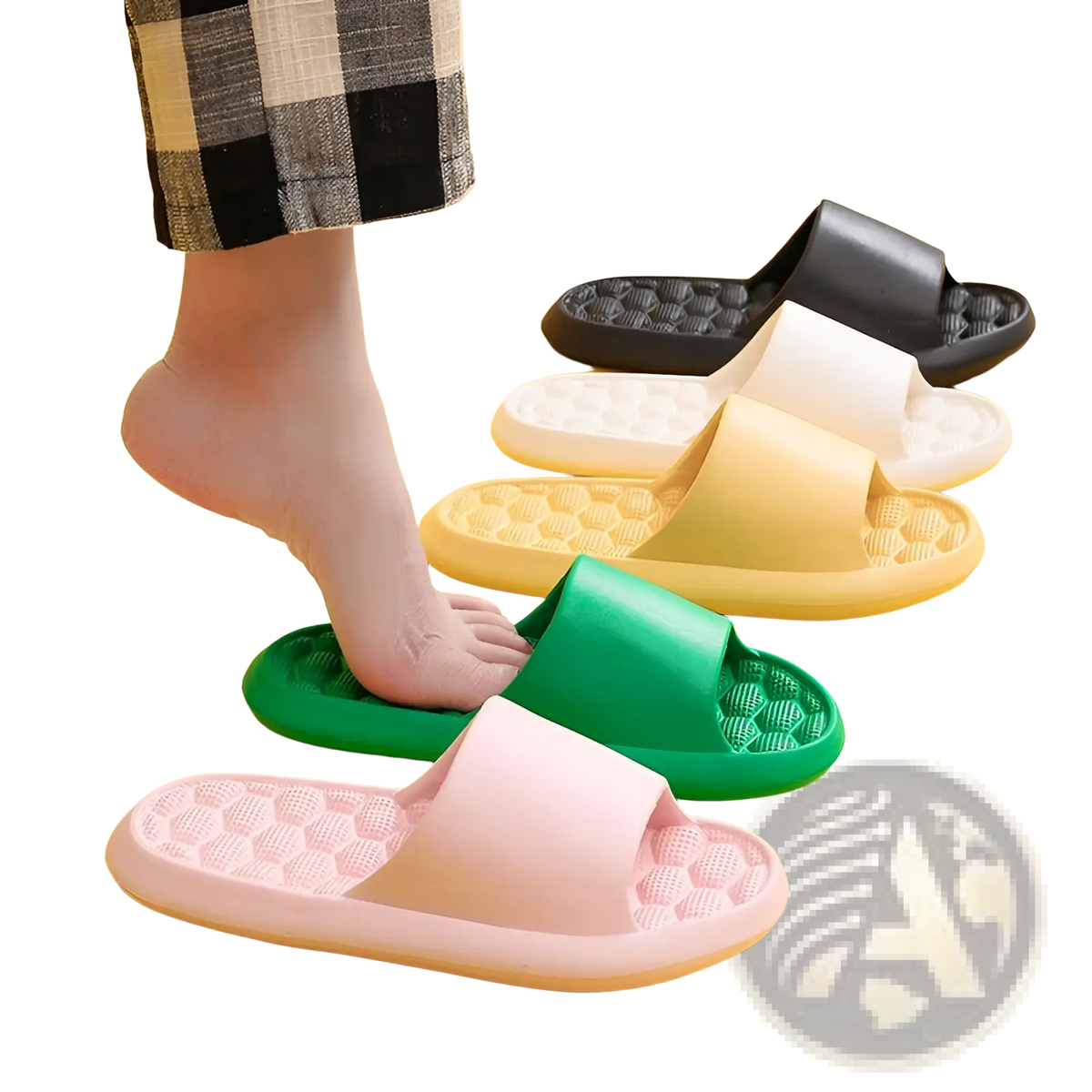 Massage Slippers Honeycomb Textured Rubber Slides