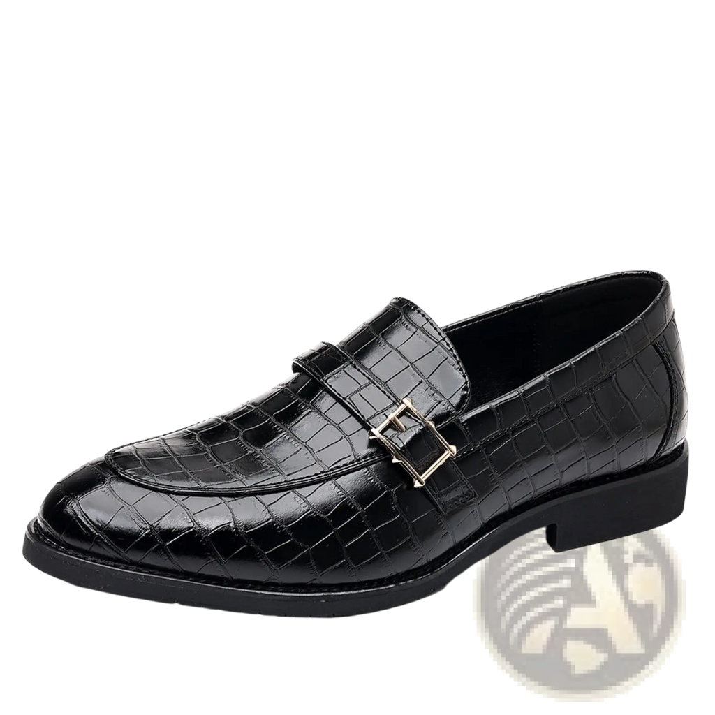 Men Leather Croco Loafers with Silver Buckle
