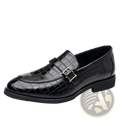 Men Leather Croco Loafers with Silver Buckle