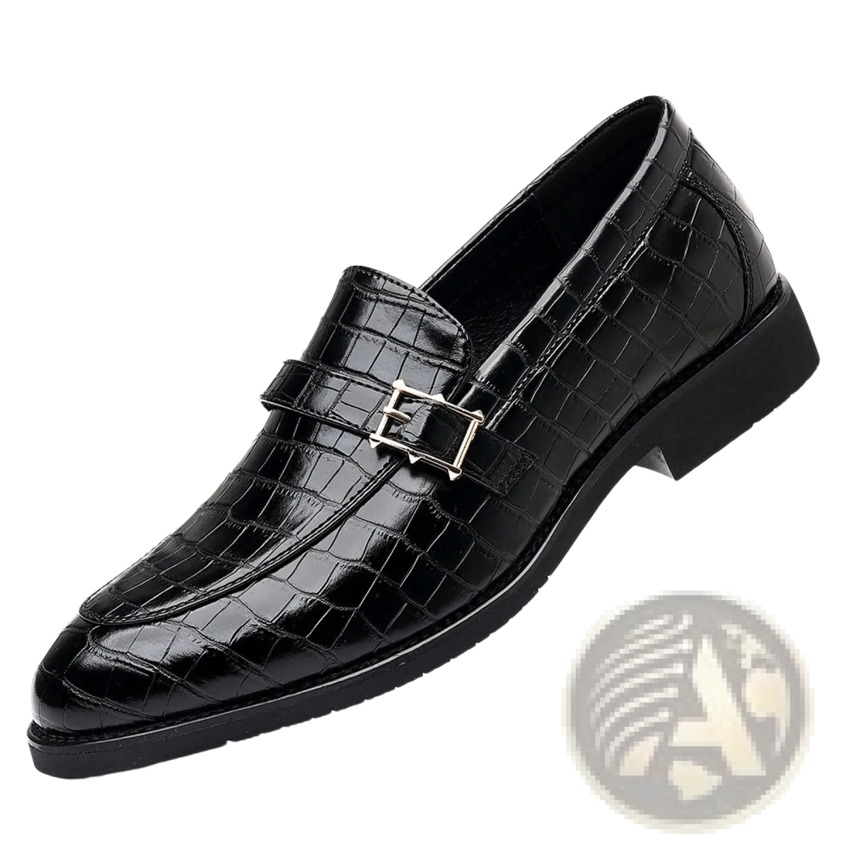 Men Leather Croco Loafers with Silver Buckle