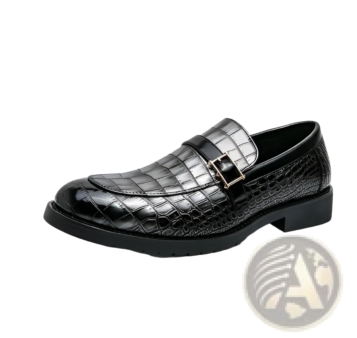 Men Leather Croco Loafers with Silver Buckle