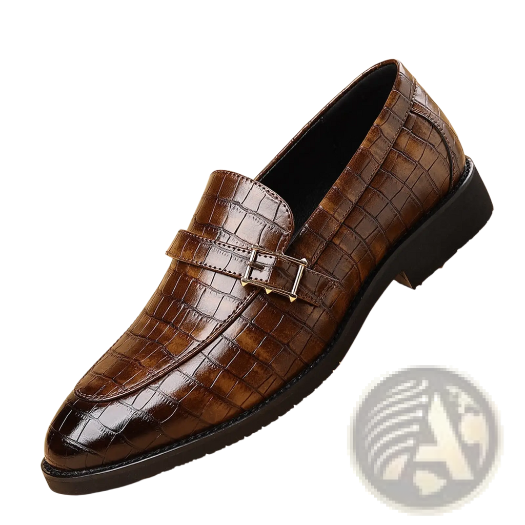 Men Leather Croco Loafers with Silver Buckle