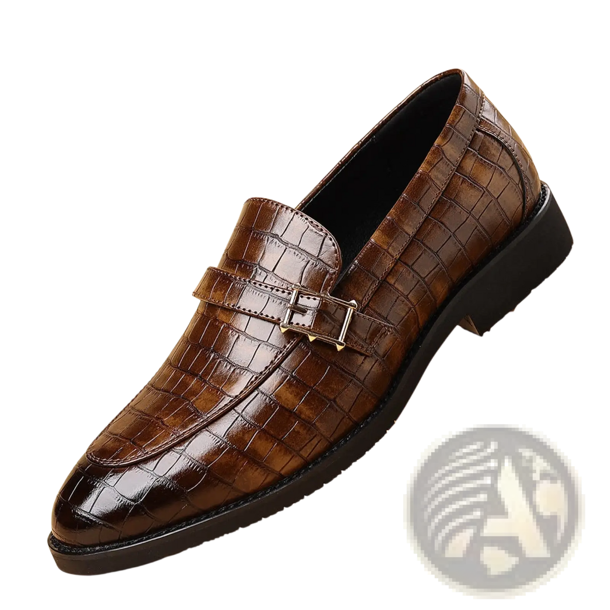 Men Leather Croco Loafers with Silver Buckle