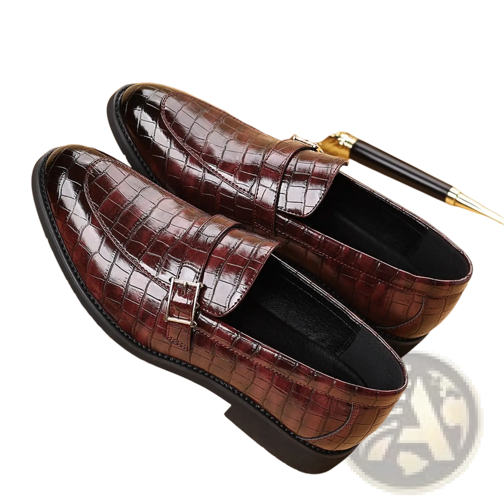 Men Leather Croco Loafers with Silver Buckle