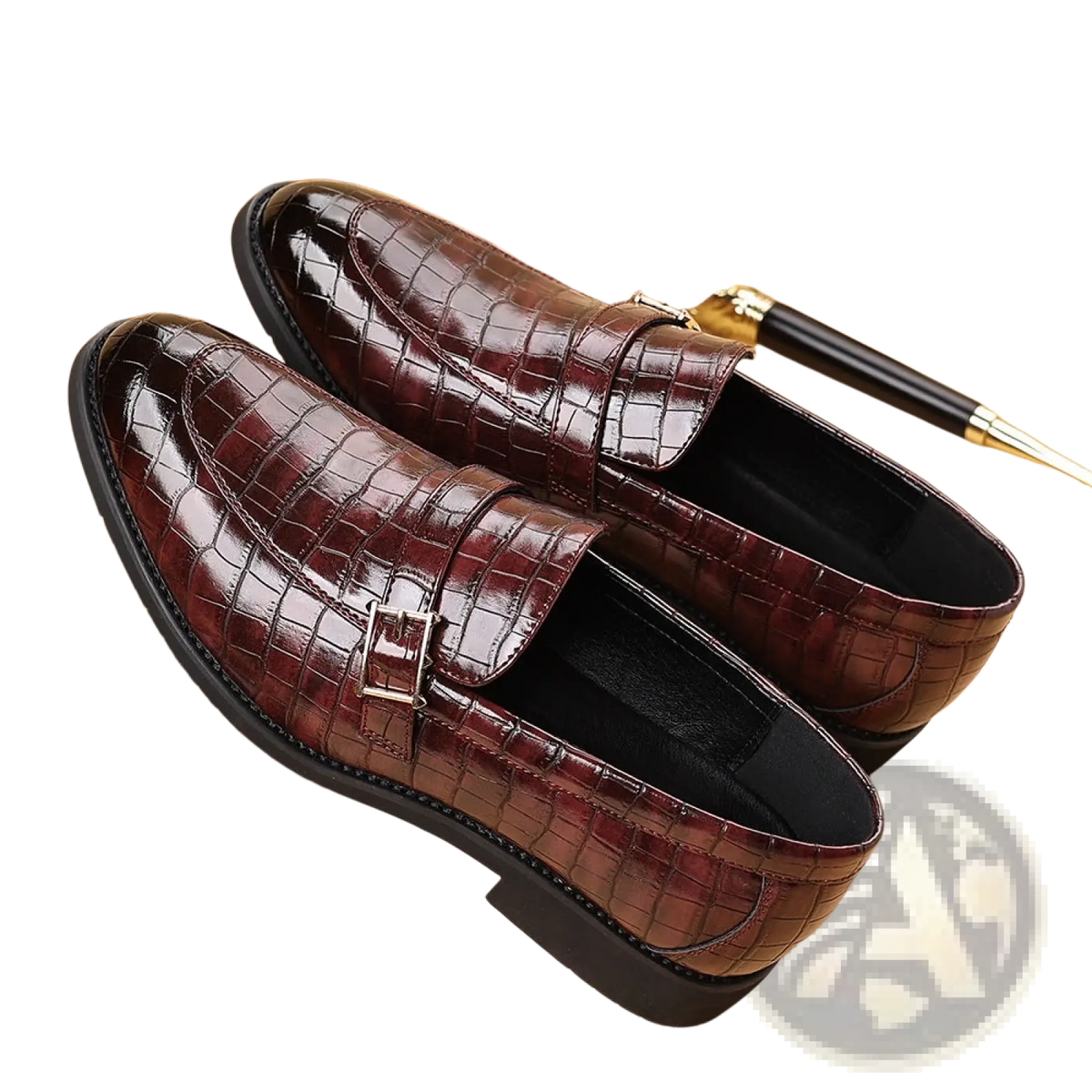 Men Leather Croco Loafers with Silver Buckle