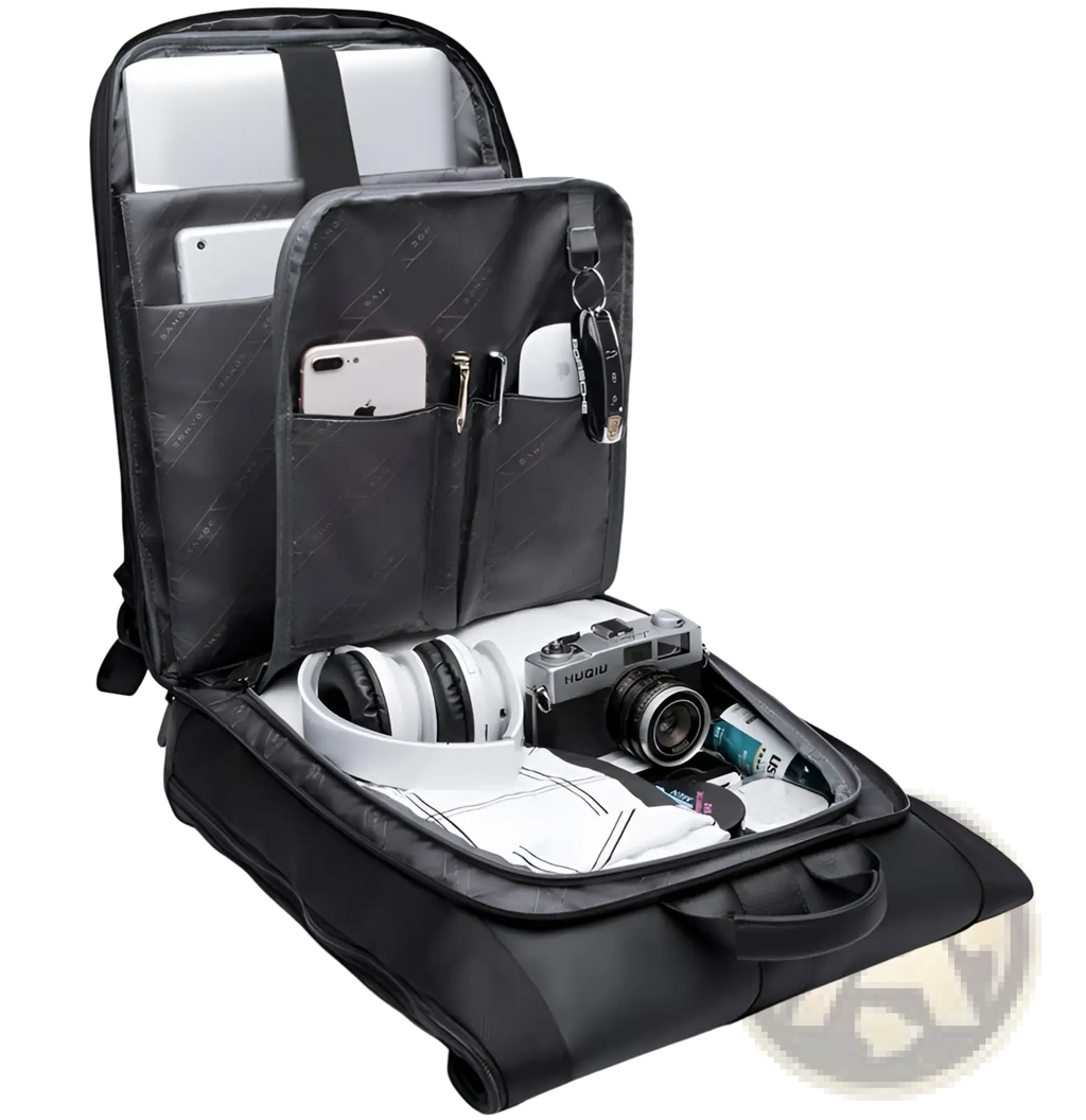 Men's 16 Inch Roll Top Laptop Backpack Black Nylon