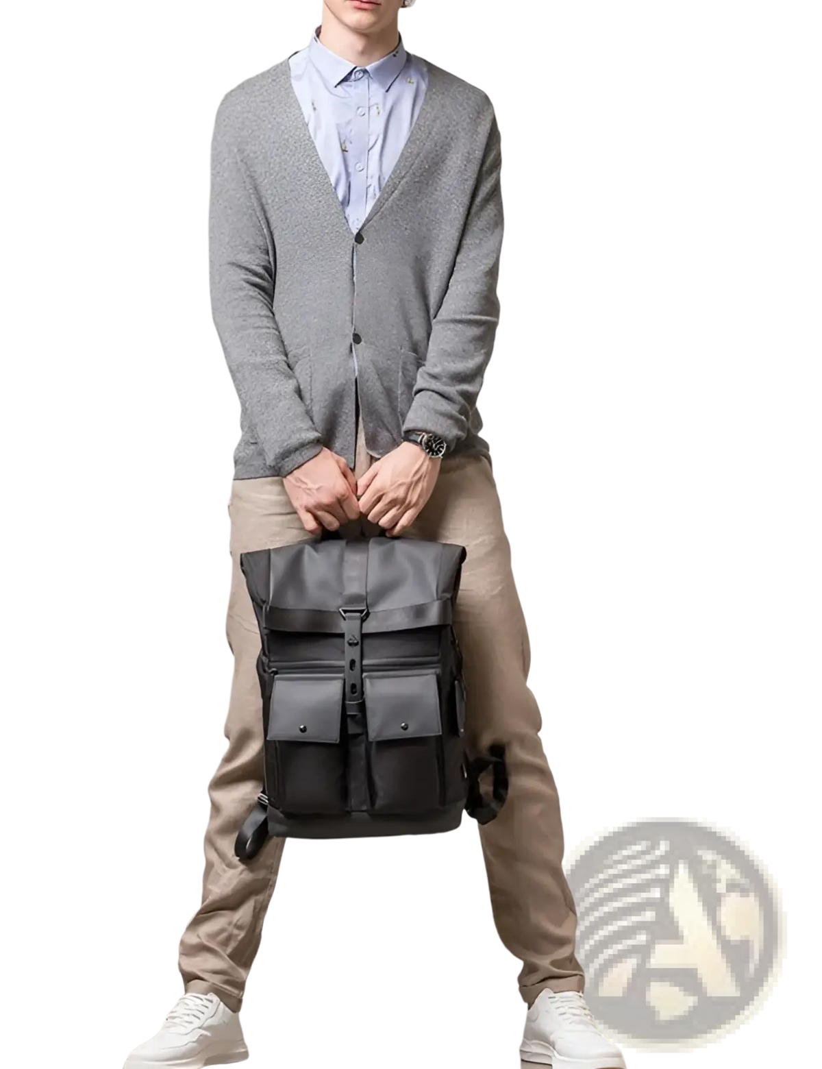 Men's 16 Inch Roll Top Laptop Backpack Black Nylon