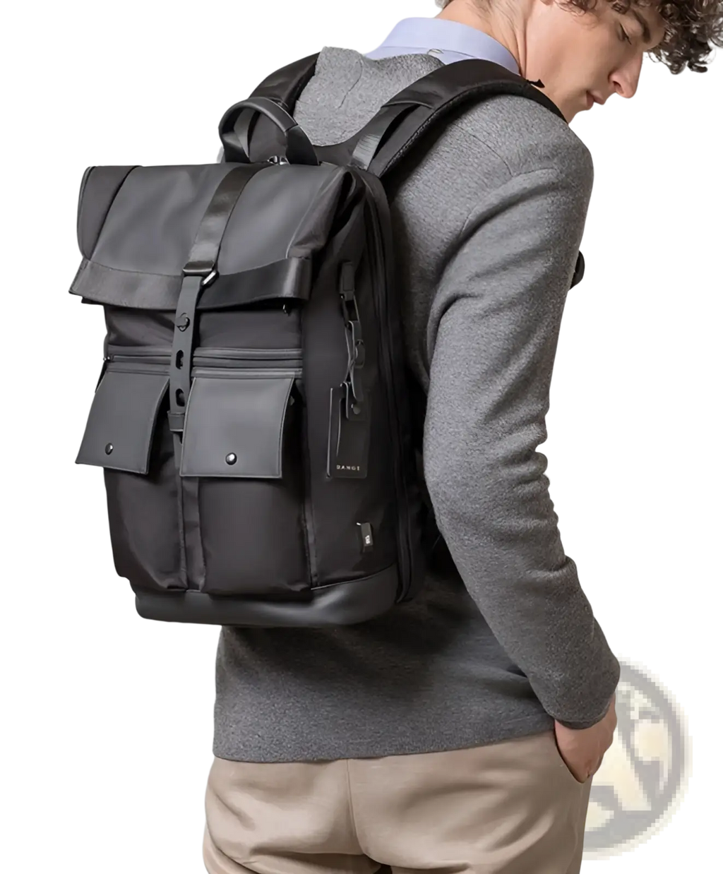 Men's 16 Inch Roll Top Laptop Backpack Black Nylon