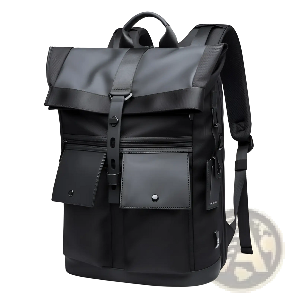 Men's 16 Inch Roll Top Laptop Backpack Black Nylon