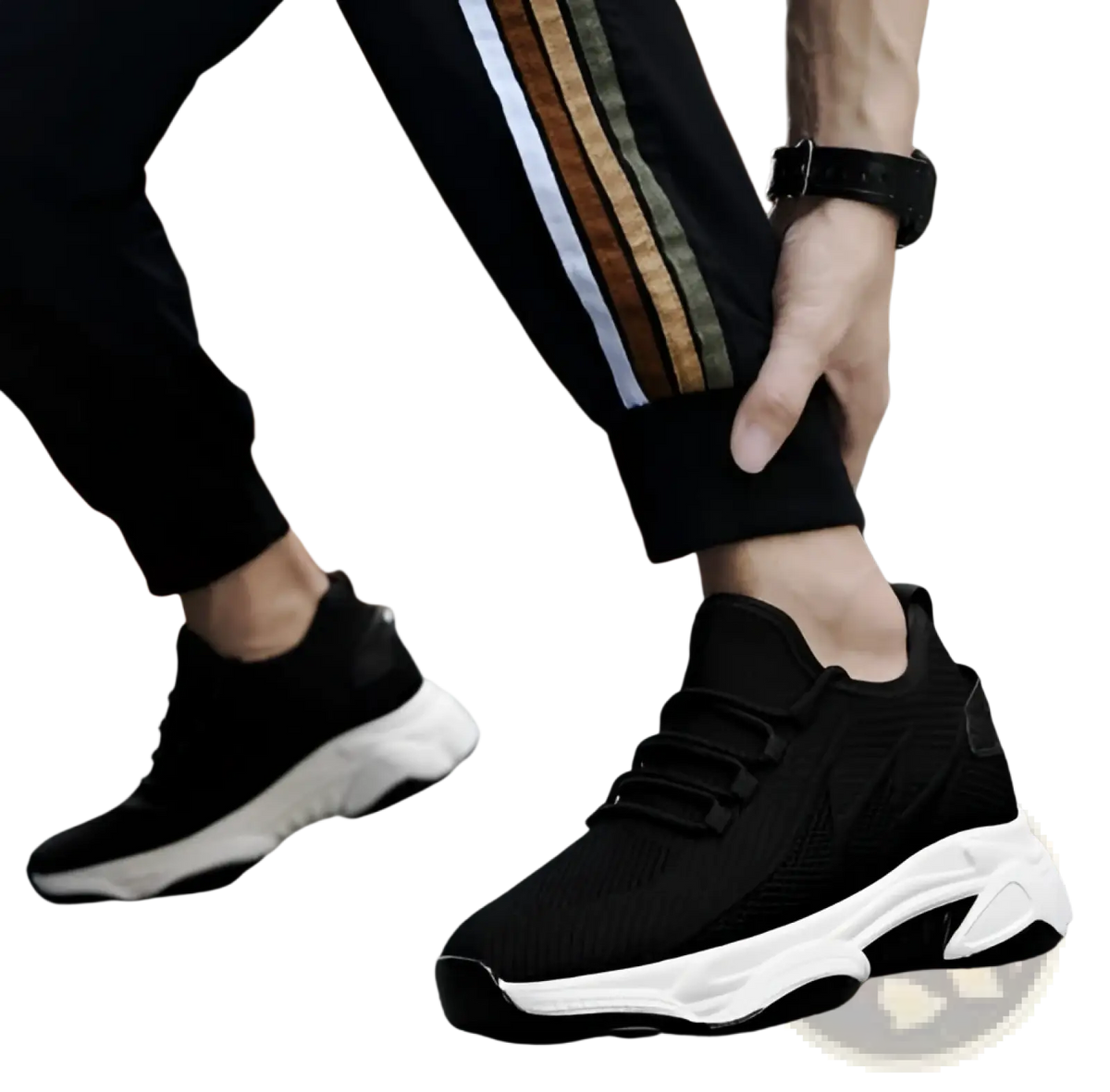 Men's Air Cushion Running Shoes Black Mesh Sneakers