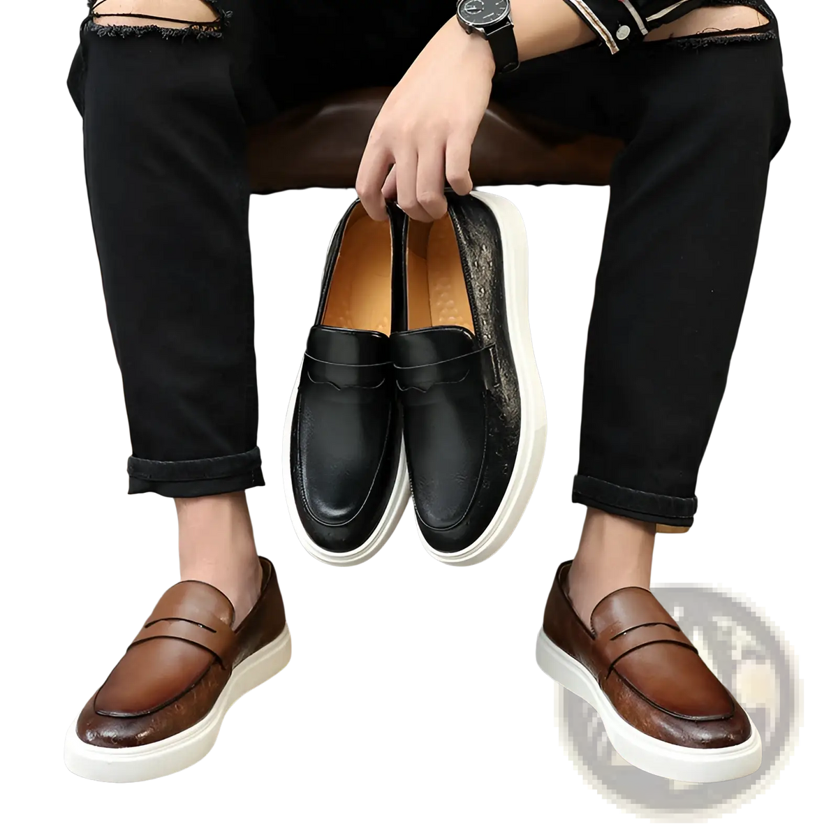 Men's British Style Embossed Leather Loafers