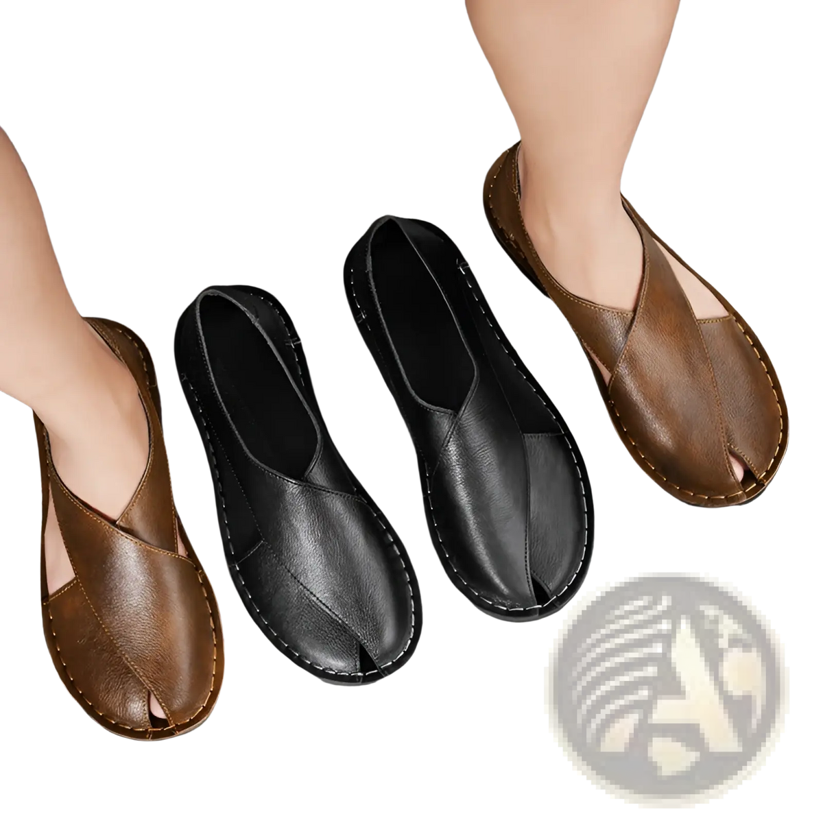 Men's Brown Genuine Leather Slip on Beach Sandals