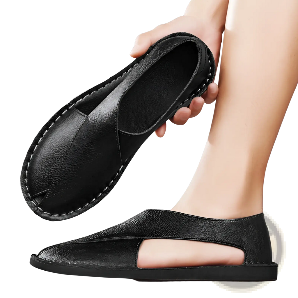Men's Brown Genuine Leather Slip on Beach Sandals
