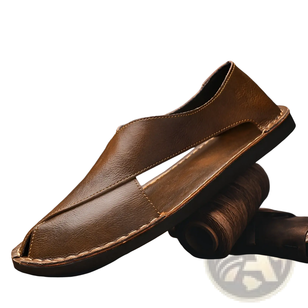 Men's Brown Genuine Leather Slip on Beach Sandals