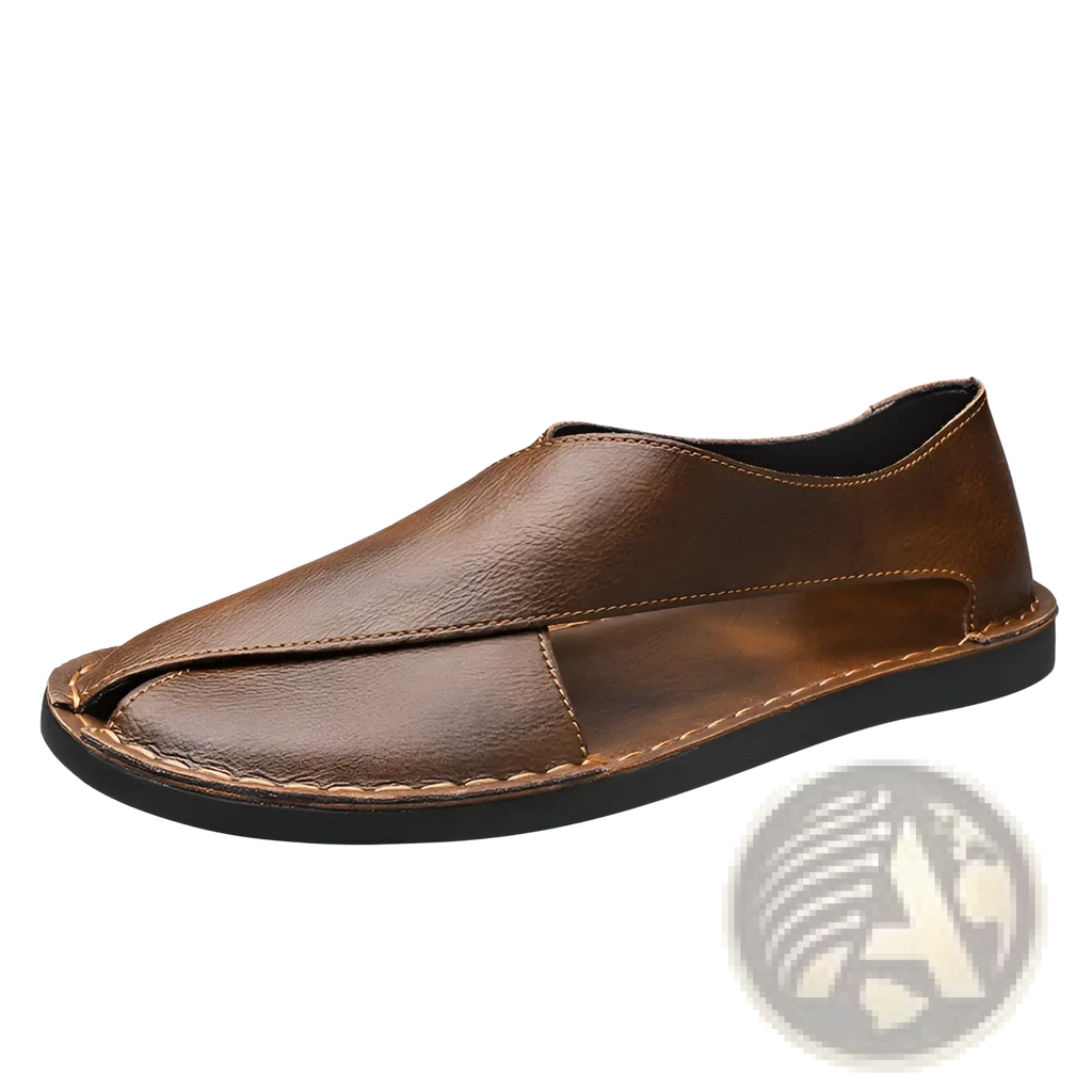 Men's Brown Genuine Leather Slip on Beach Sandals