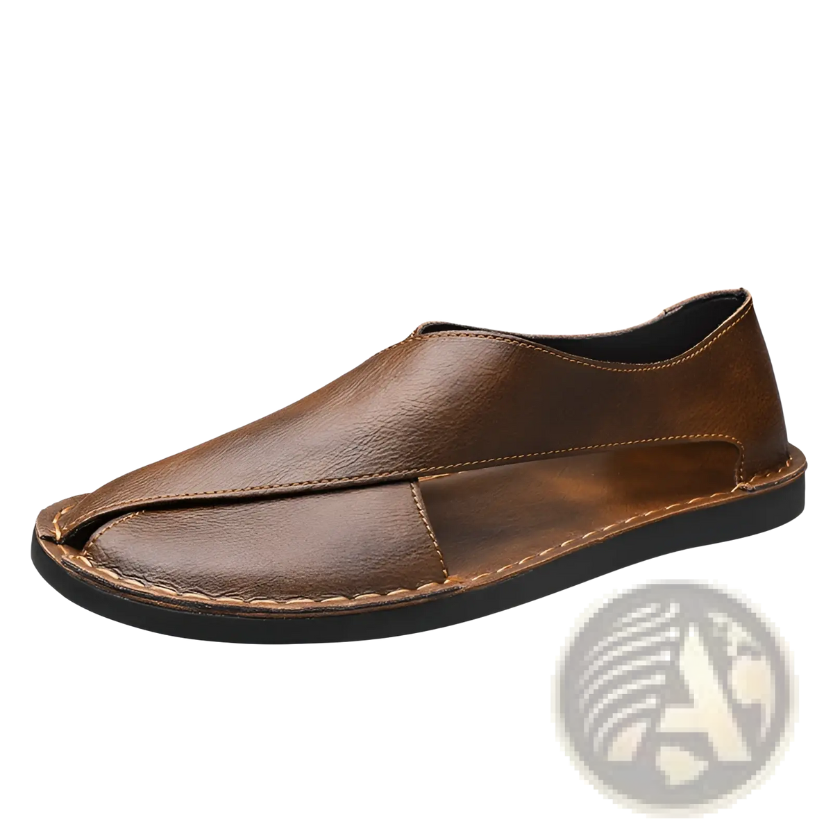 Men's Brown Genuine Leather Slip on Beach Sandals