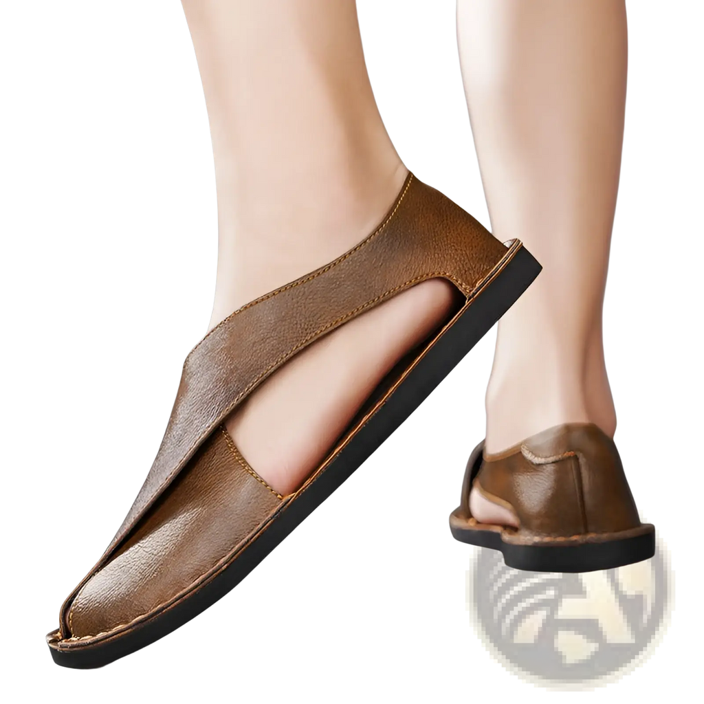 Men's Brown Genuine Leather Slip on Beach Sandals