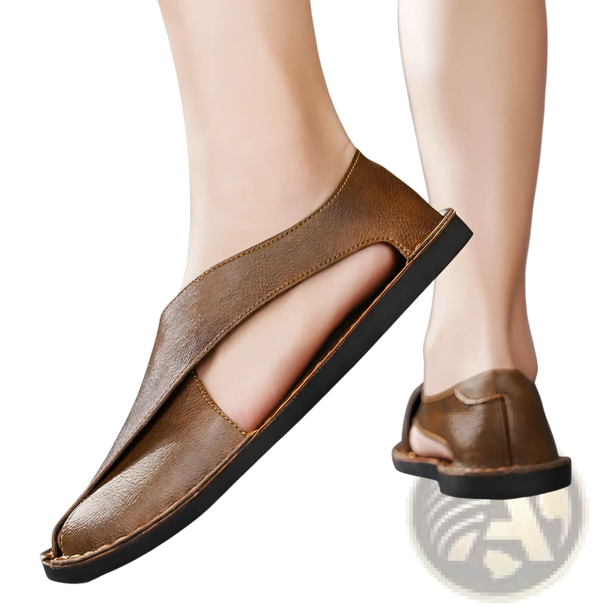 Men's Brown Genuine Leather Slip on Beach Sandals