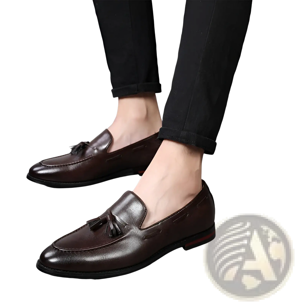 Men's Brown Leather Tassel Loafers Polished Shoes