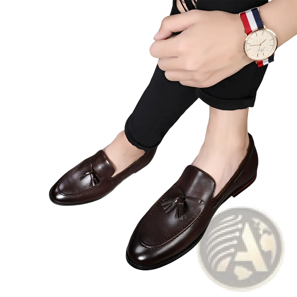 Men's Brown Leather Tassel Loafers Polished Shoes