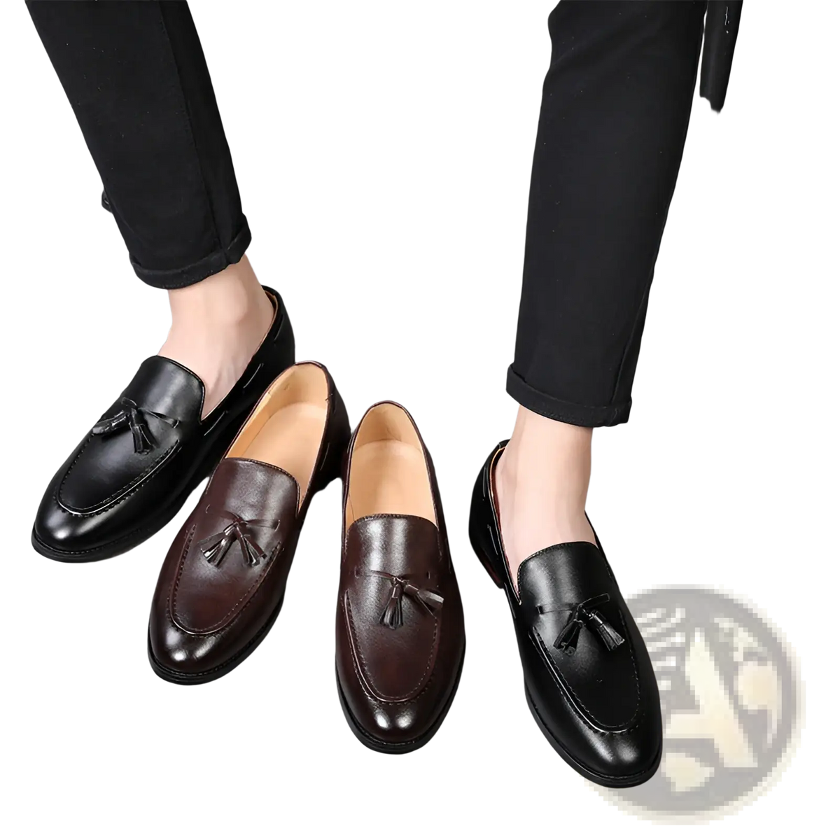 Men's Brown Leather Tassel Loafers Polished Shoes