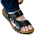 Men's Cowhide Leather Sandals with Buckle Accents