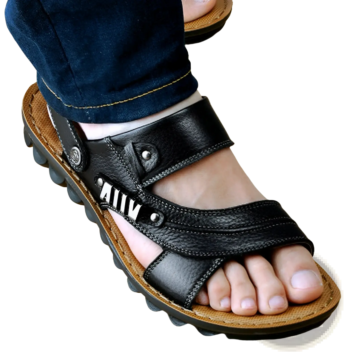Men's Cowhide Leather Sandals with Buckle Accents
