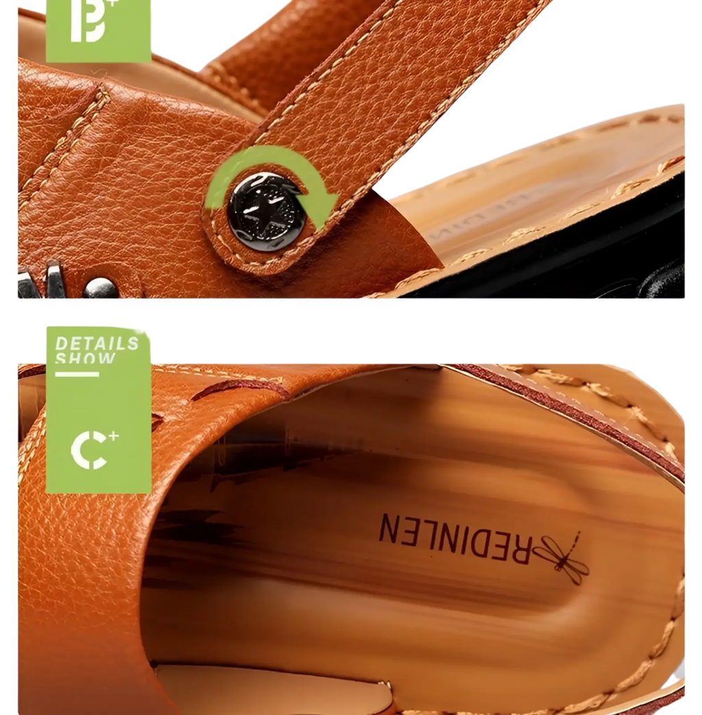 Men's Cowhide Leather Sandals with Buckle Accents