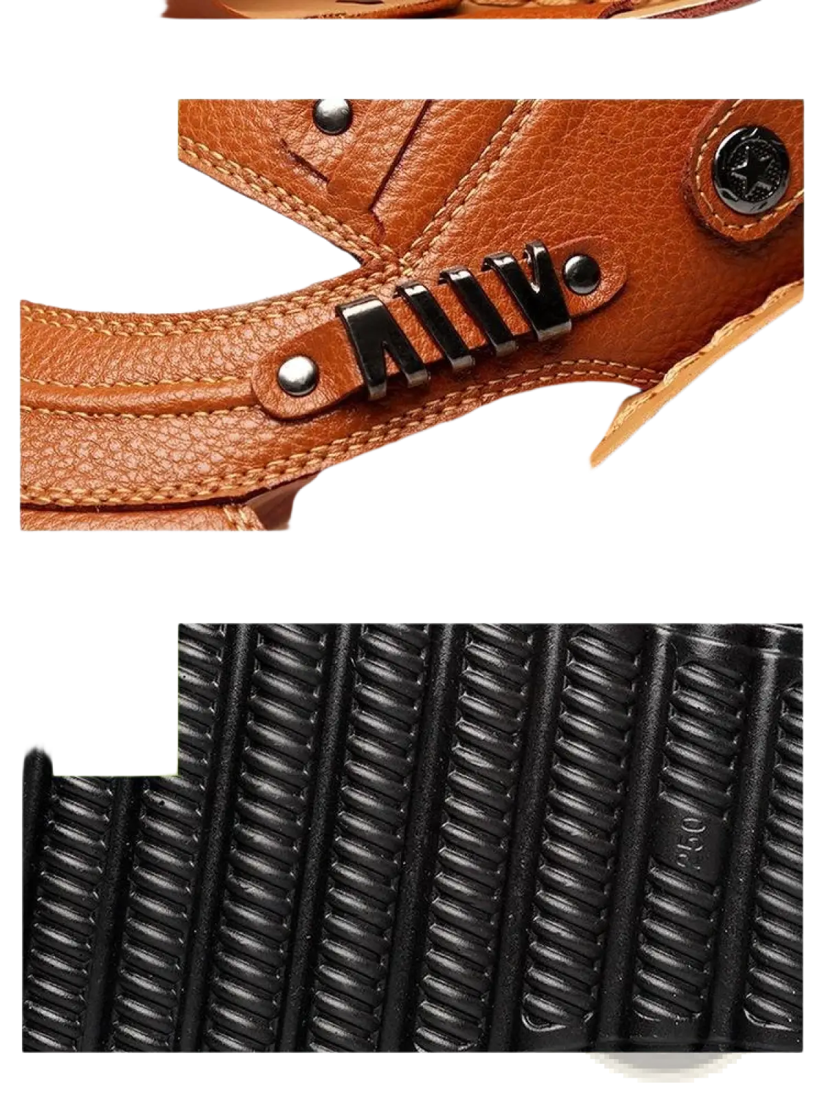 Men's Cowhide Leather Sandals with Buckle Accents