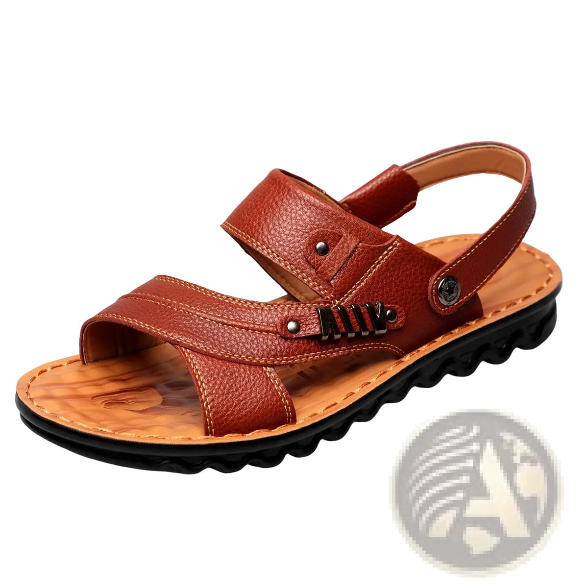 Men's Cowhide Leather Sandals with Buckle Accents