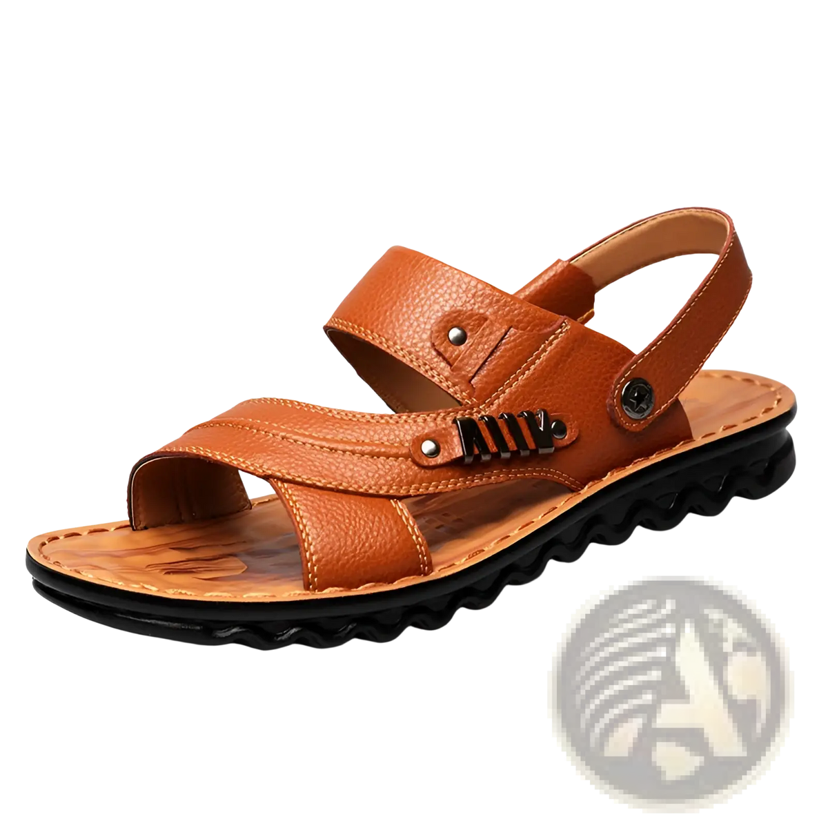 Men's Cowhide Leather Sandals with Buckle Accents