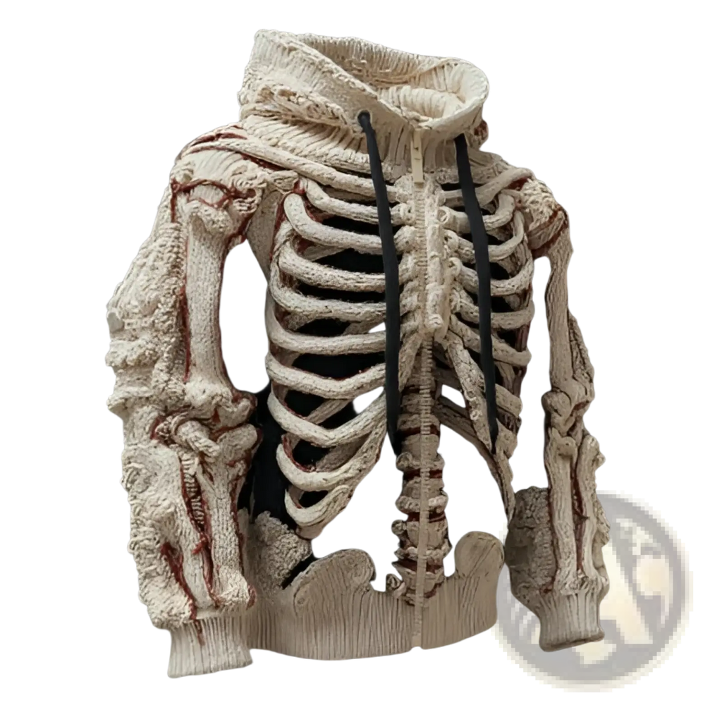 Men's Cream Skeletal Knit 3d Bone Pattern Hoodie