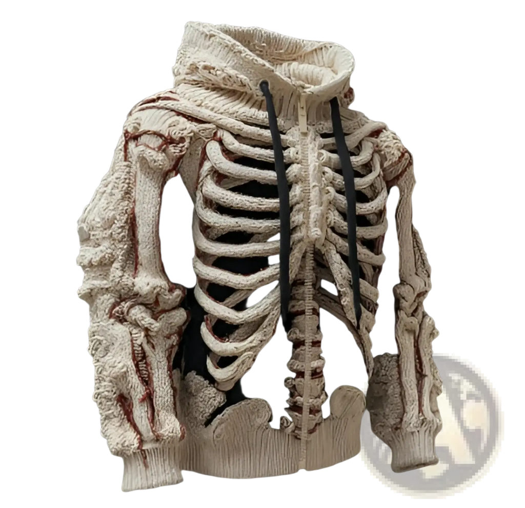 Men's Cream Skeletal Knit 3d Bone Pattern Hoodie