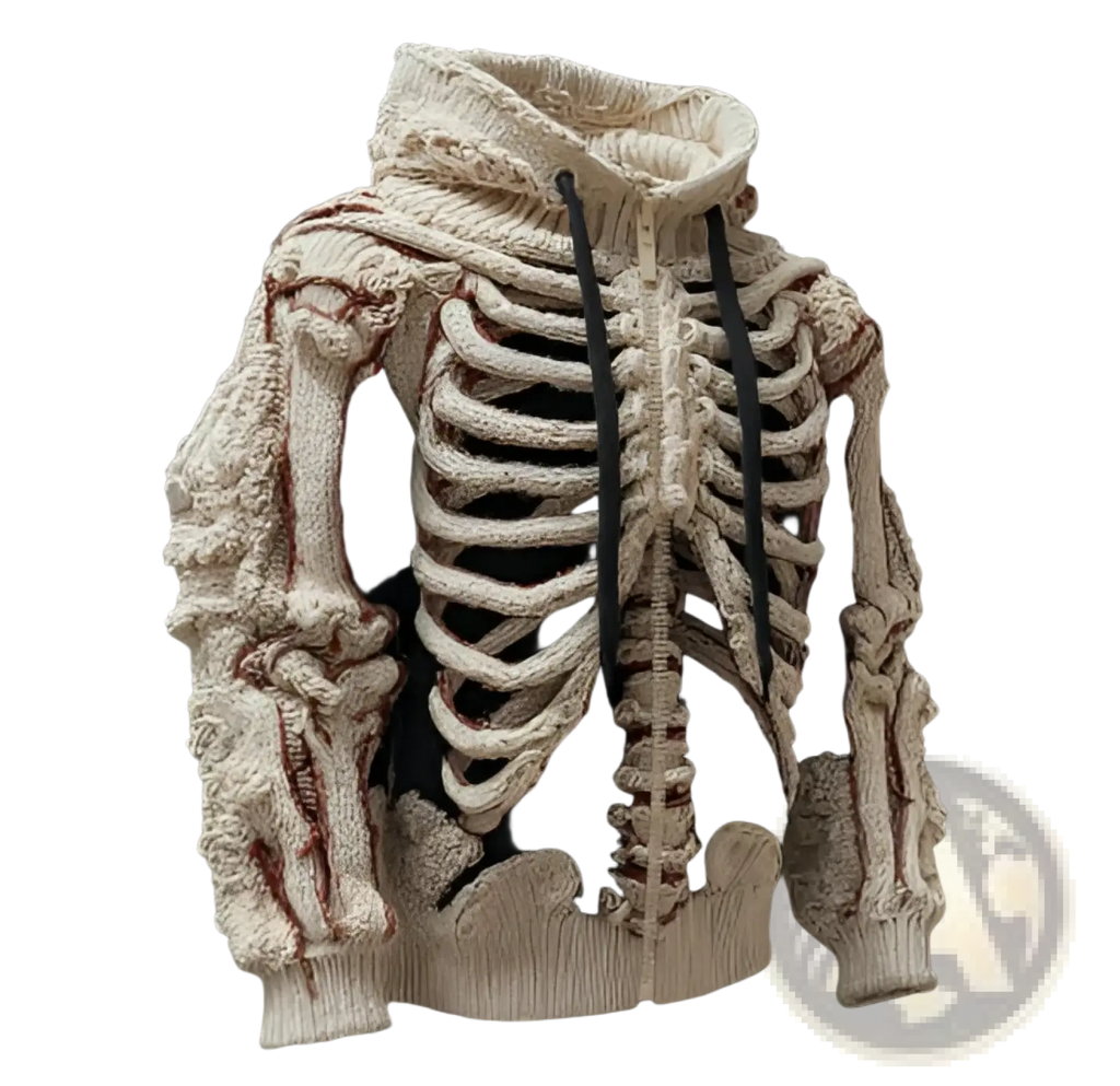 Men's Cream Skeletal Knit 3d Bone Pattern Hoodie