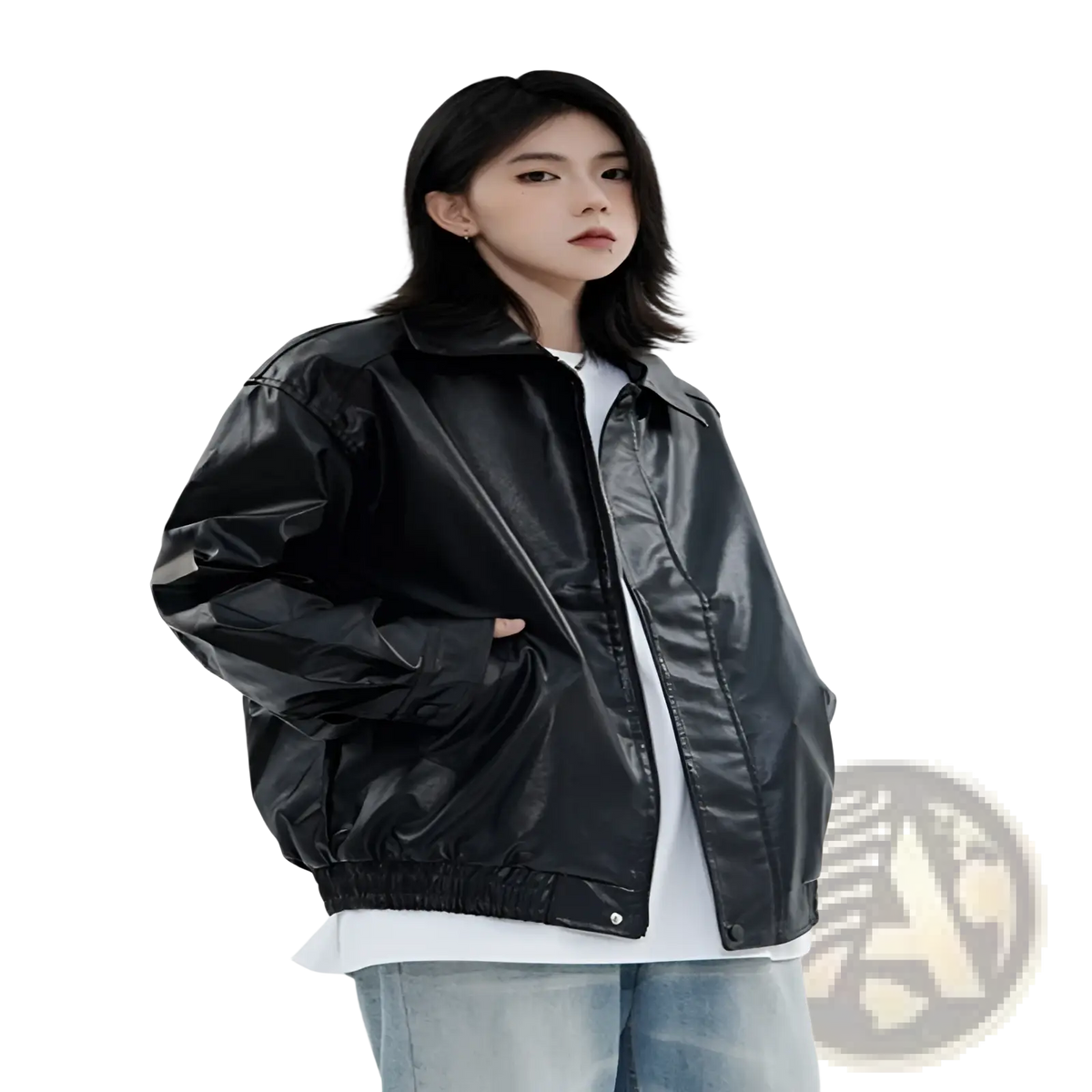 Men's Faux Leather Bomber Jacket Relaxed Fit Outerwear