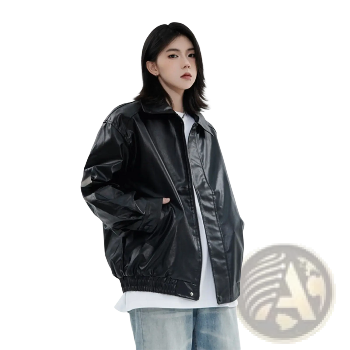 Men's Faux Leather Bomber Jacket Relaxed Fit Outerwear