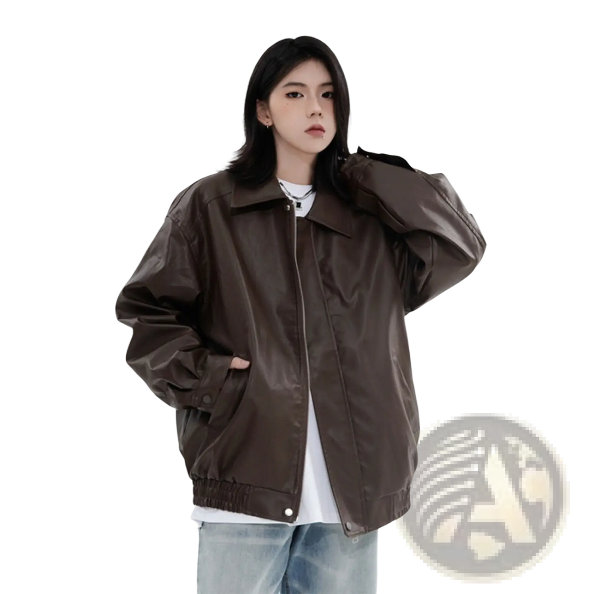 Men's Faux Leather Bomber Jacket Relaxed Fit Outerwear