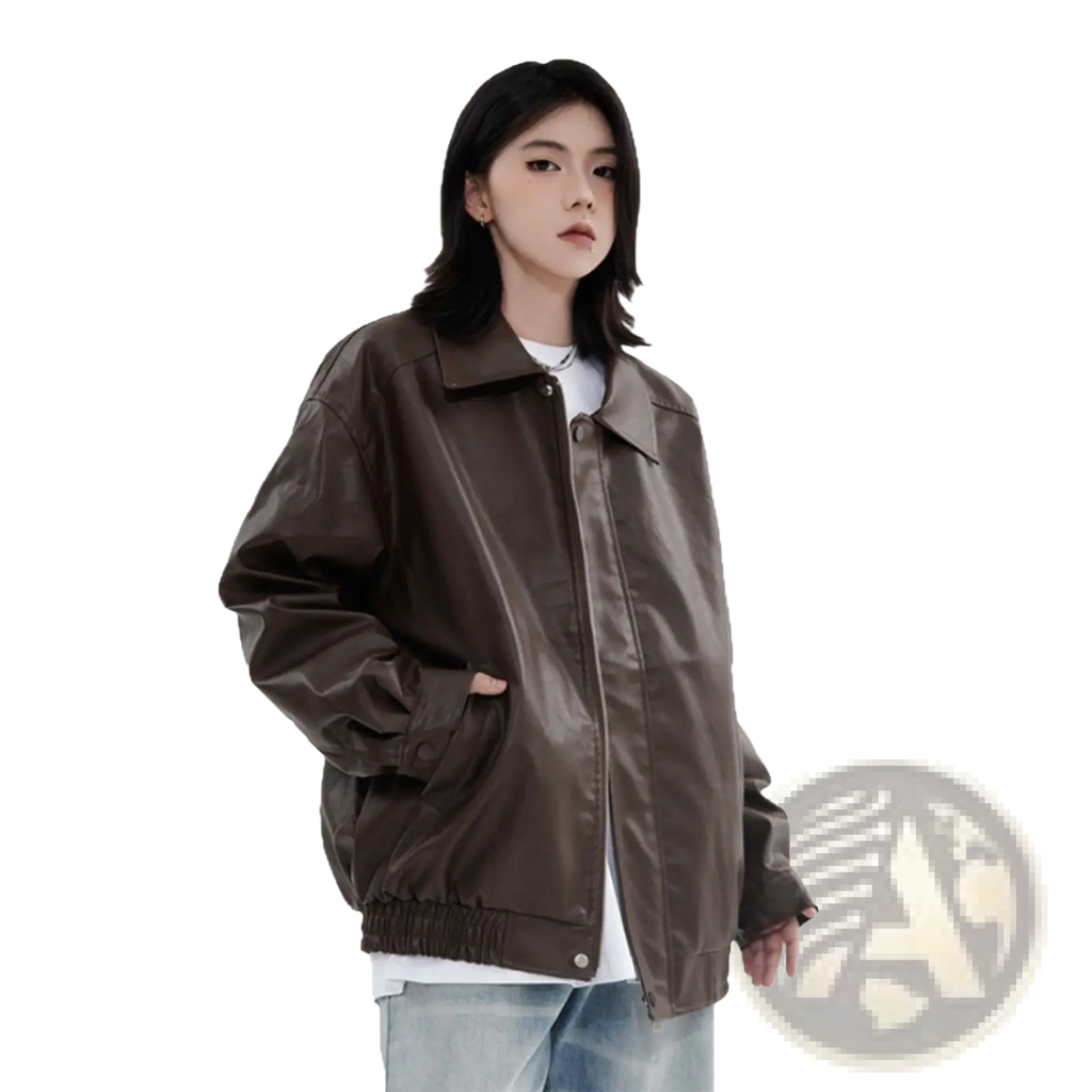 Men's Faux Leather Bomber Jacket Relaxed Fit Outerwear