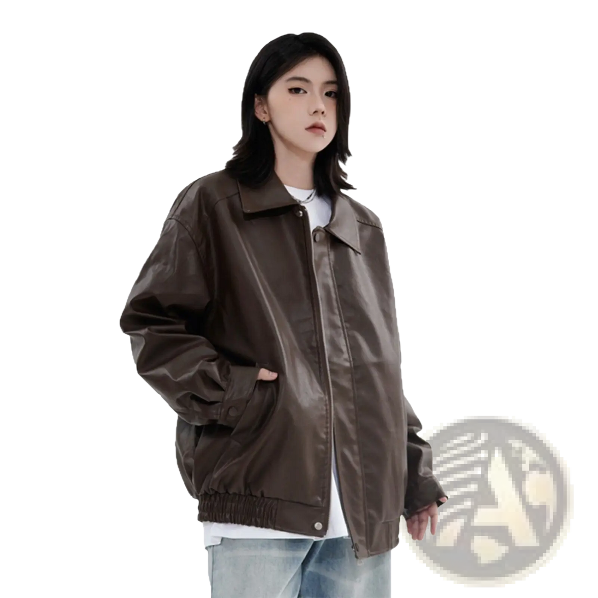Men's Faux Leather Bomber Jacket Relaxed Fit Outerwear