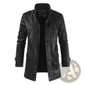 Men's Faux Leather Stand Collar Trench Coat