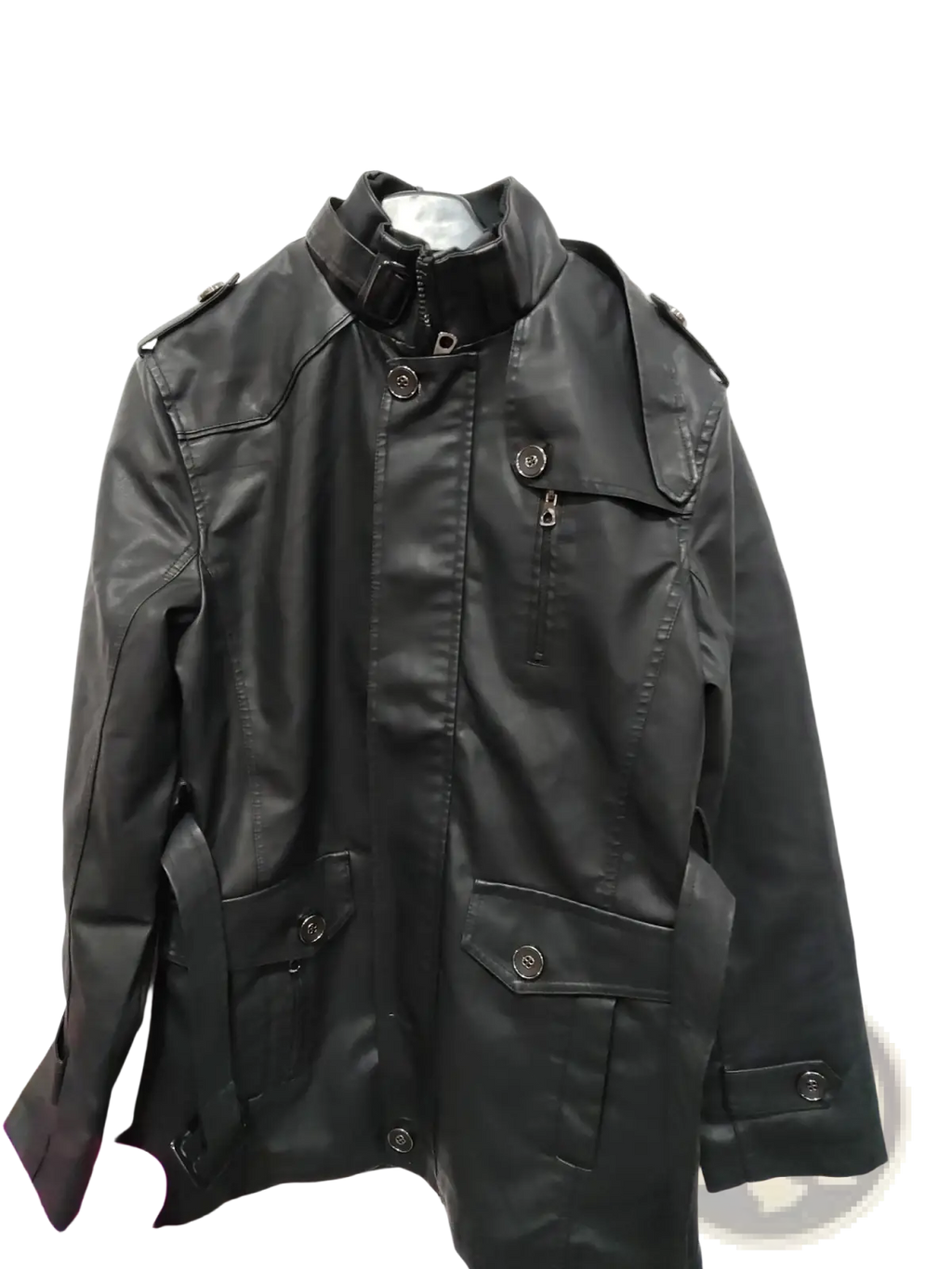 Men's Faux Leather Stand Collar Trench Coat