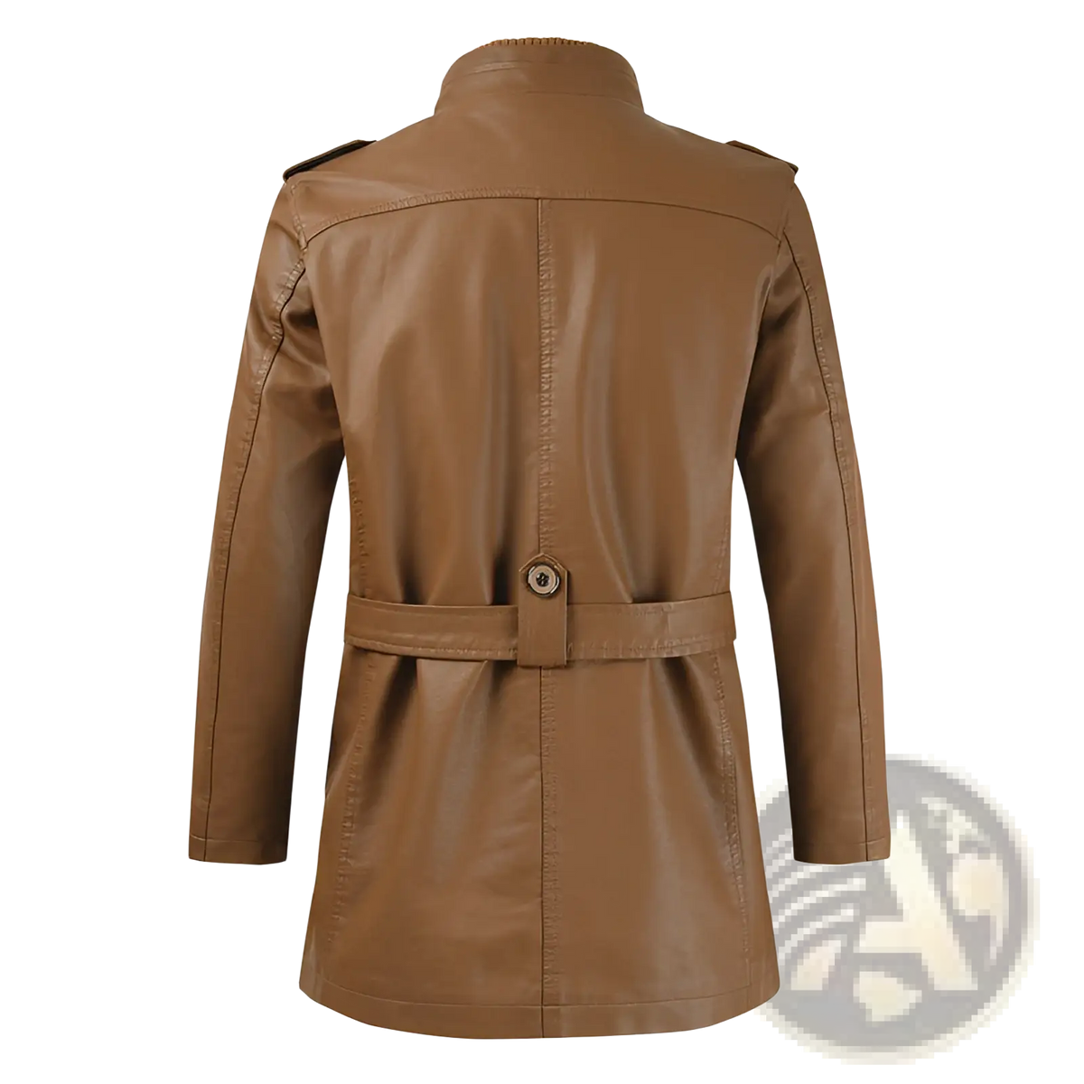 Men's Faux Leather Stand Collar Trench Coat