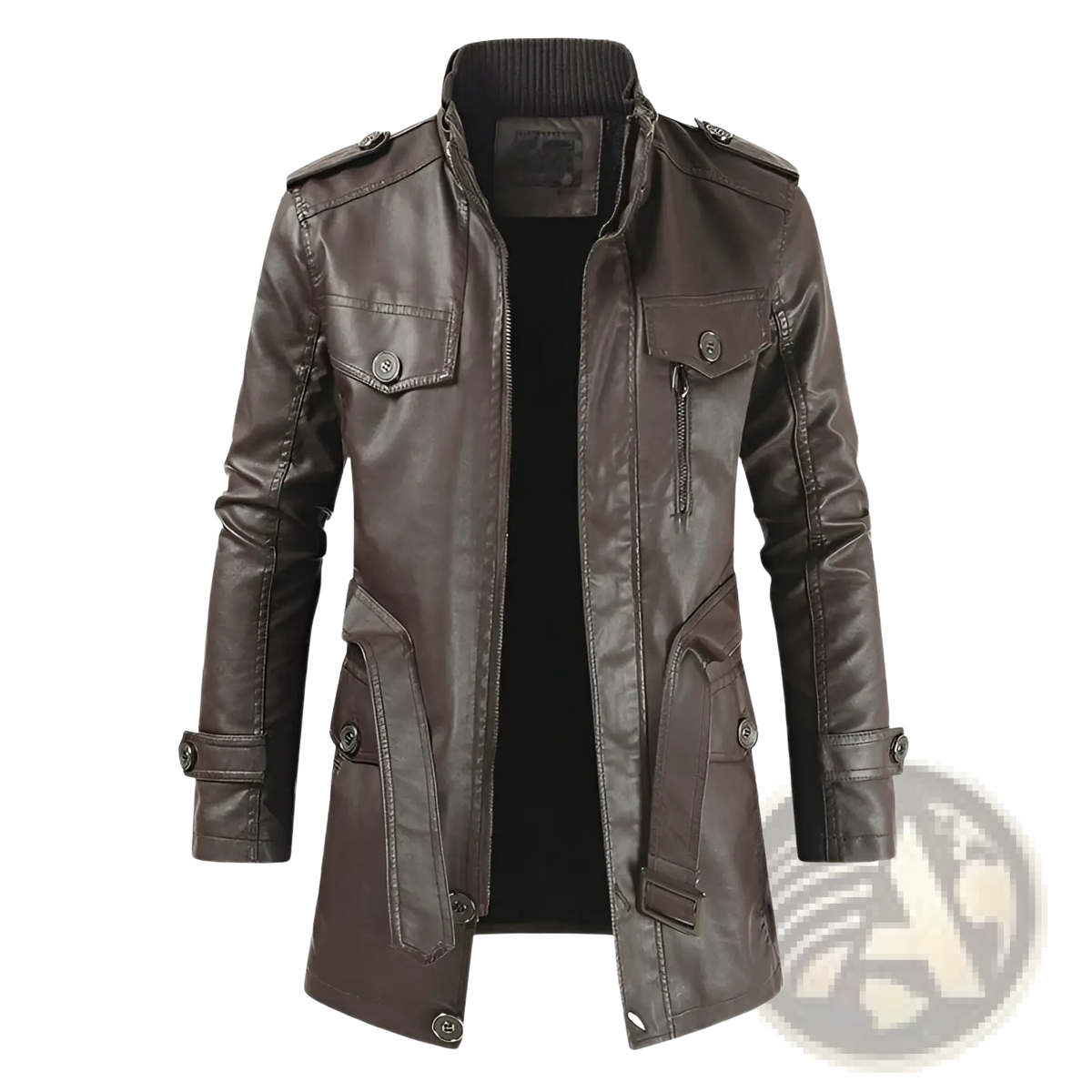 Men's Faux Leather Stand Collar Trench Coat